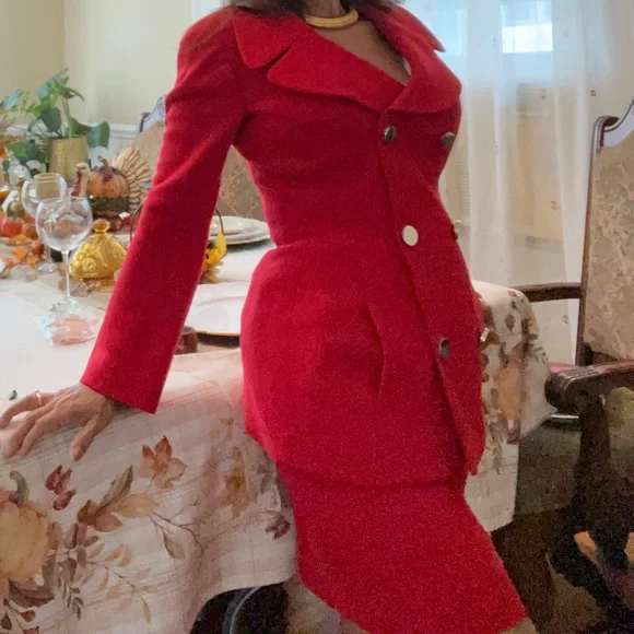 DOLCE & GABBANA RED 100% WOOL Blazer and skirt.